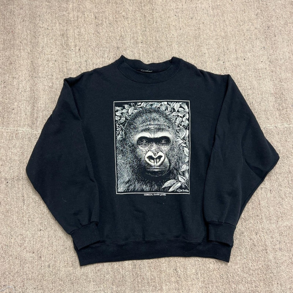 Vintage Gorilla Sweatshirt Mens Medium Black 1990s Nature Animal Jungle Zoo